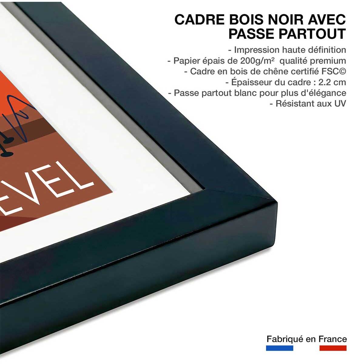 Affiche Ski à Courchevel Affiche + cadre en bois - Noir