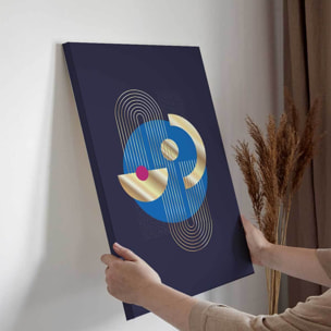 Tableau abstrait cercle bleu et formes dorées Toile imprimée