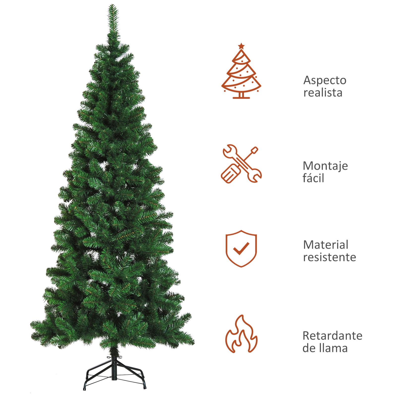 Árbol de Navidad Artificial 210 cm Ignífugo con 631 Puntas de Rama PVC y Soporte de Metal Decoración Navideña para Interiores Fácil de Montar Verde