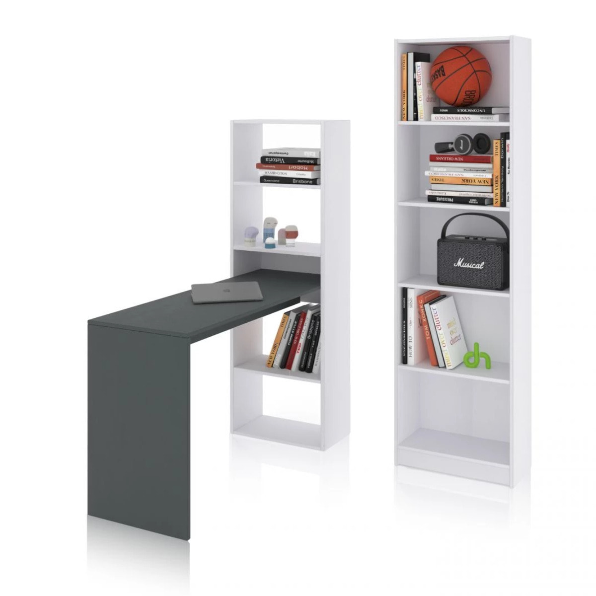 Pack escritorio y estantería Cosmic Plus Blanco Artik (Blanco Mate) - Gris Antracita