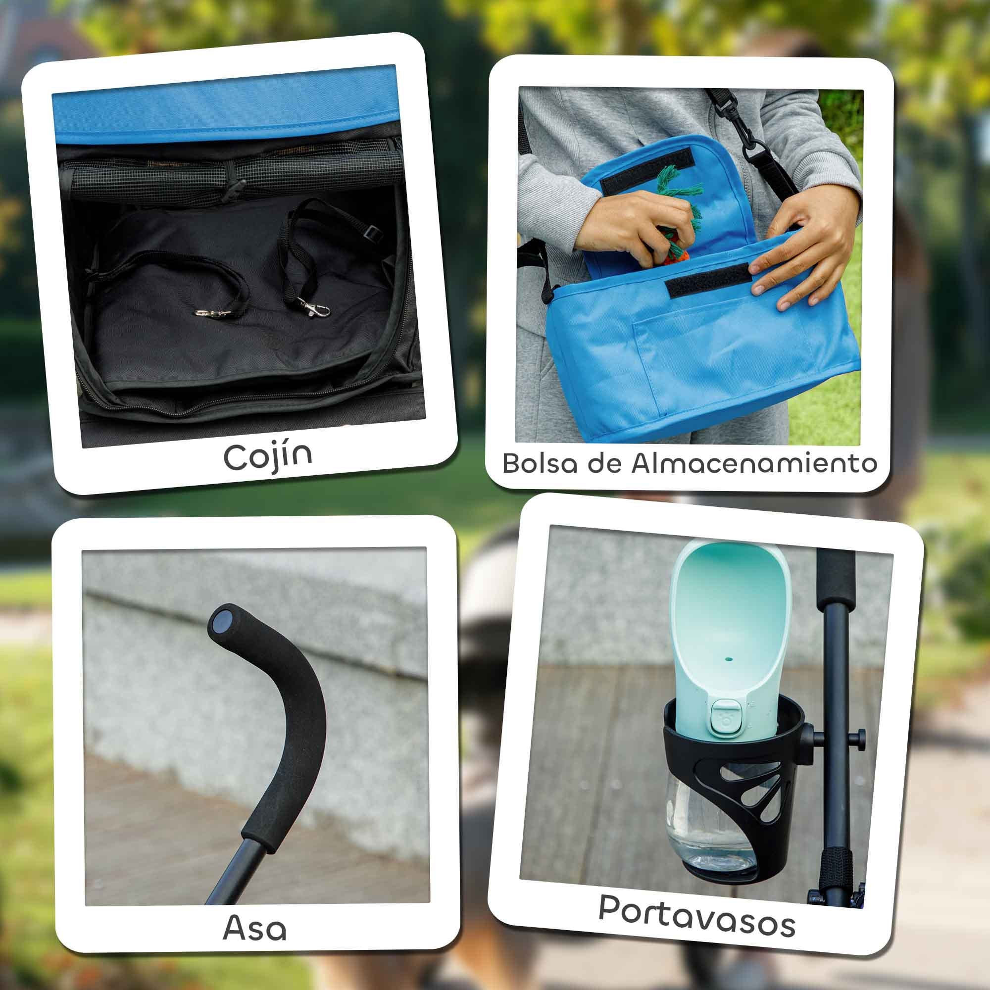 Cochecito para Perros Pequeños con Estructura de Paraguas Carrito para Perros Plegable con Cojín Lavable Portavaso Ventanas de Malla y Bolsa de Almacenamiento Azul