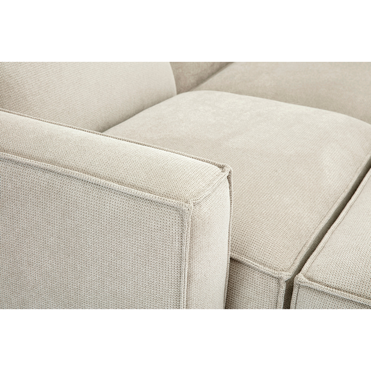Canapé d'angle modulable 5 places et pouf en tissu effet velours texturé beige SPLIT