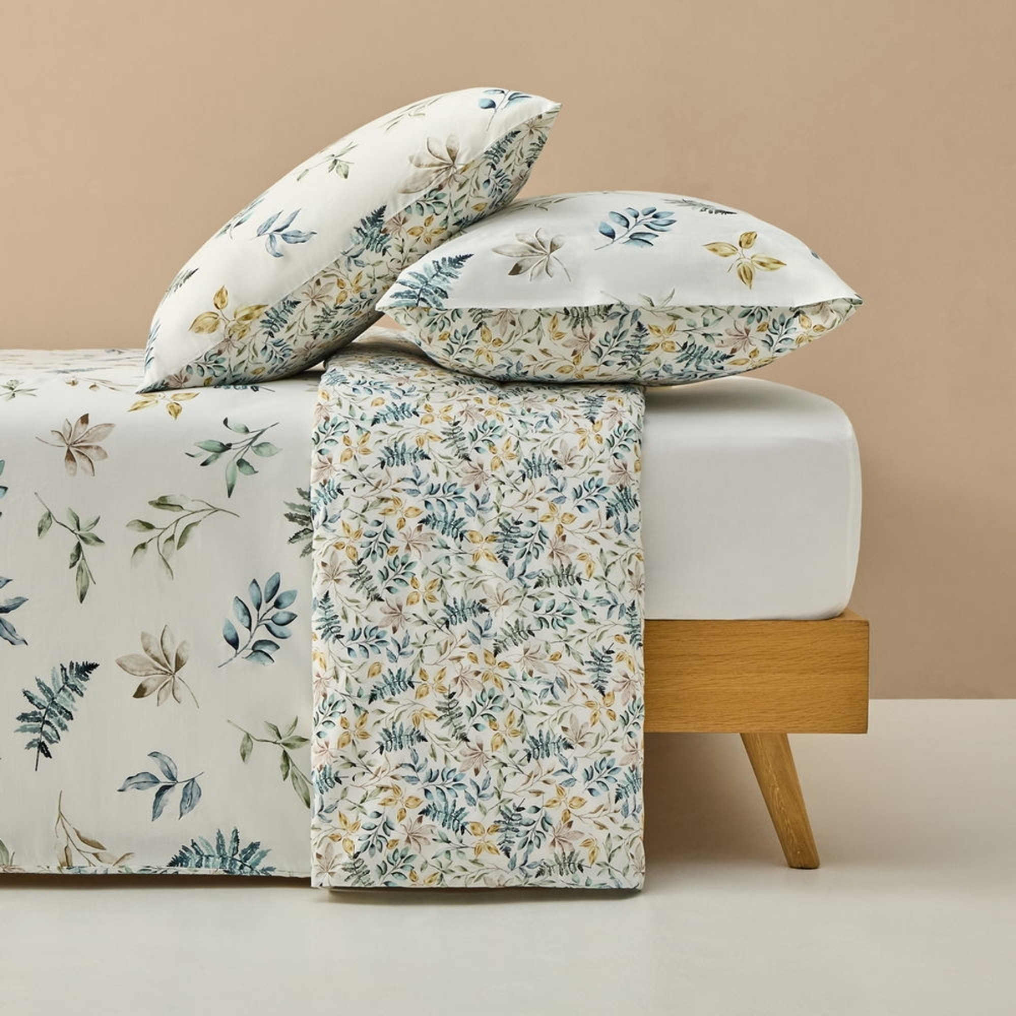 Funda nórdica algodón hojas en rama Folo color verde 100% Algodón percal