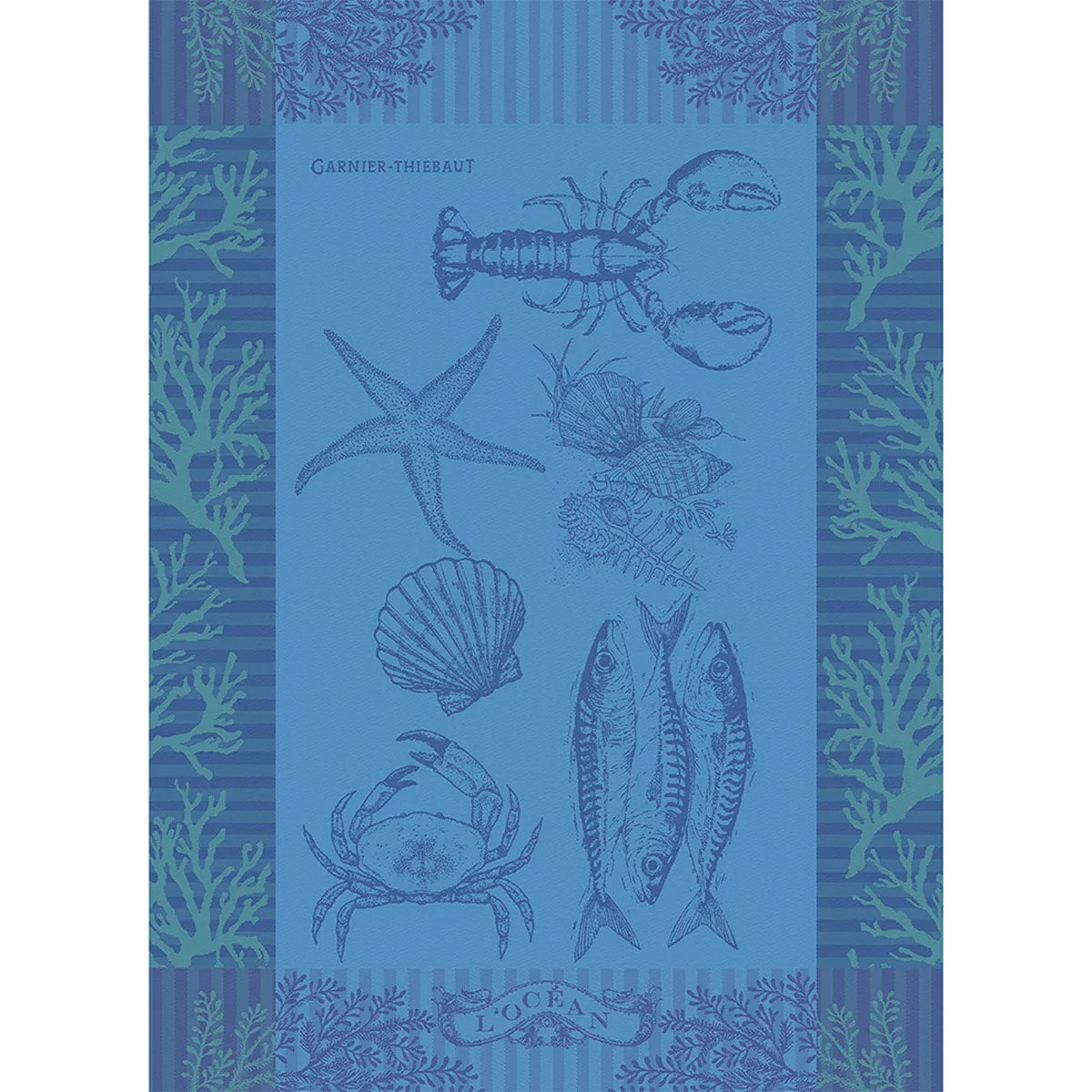 Torchon pur coton motif jacquard bleu L'ocean bleu