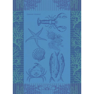 Torchon pur coton motif jacquard bleu L'ocean bleu