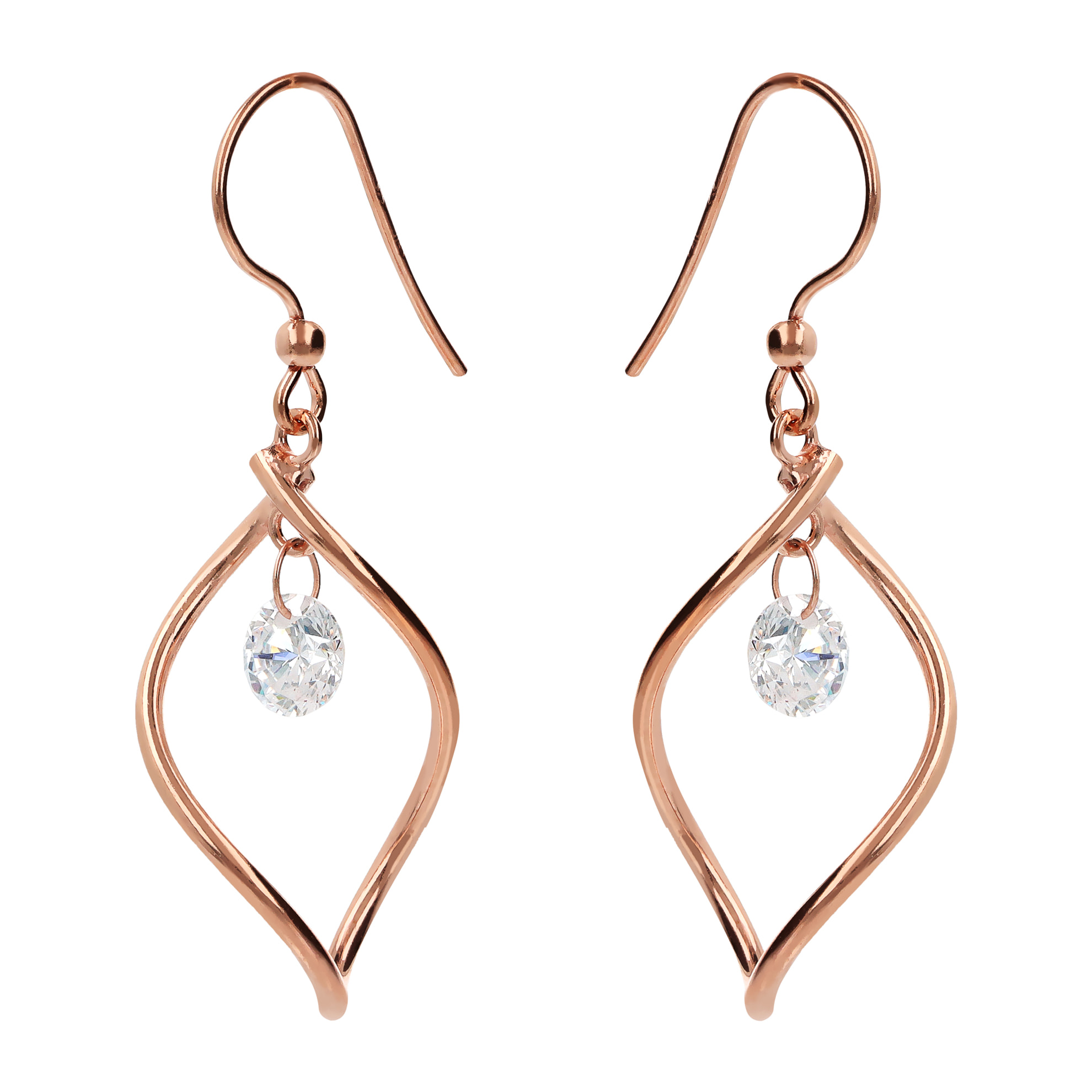 Orecchini Pendenti con Elementi a Rombo Ritorti e Punti Luce in Cubic Zirconia