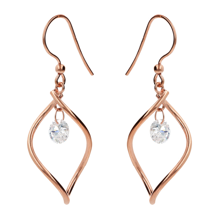 Orecchini Pendenti con Elementi a Rombo Ritorti e Punti Luce in Cubic Zirconia