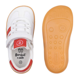 DEPORTIVA BAREFOOT CHETTO PIEL CON DOBLE FRANJA ANIMAL BLANCO - ROJO