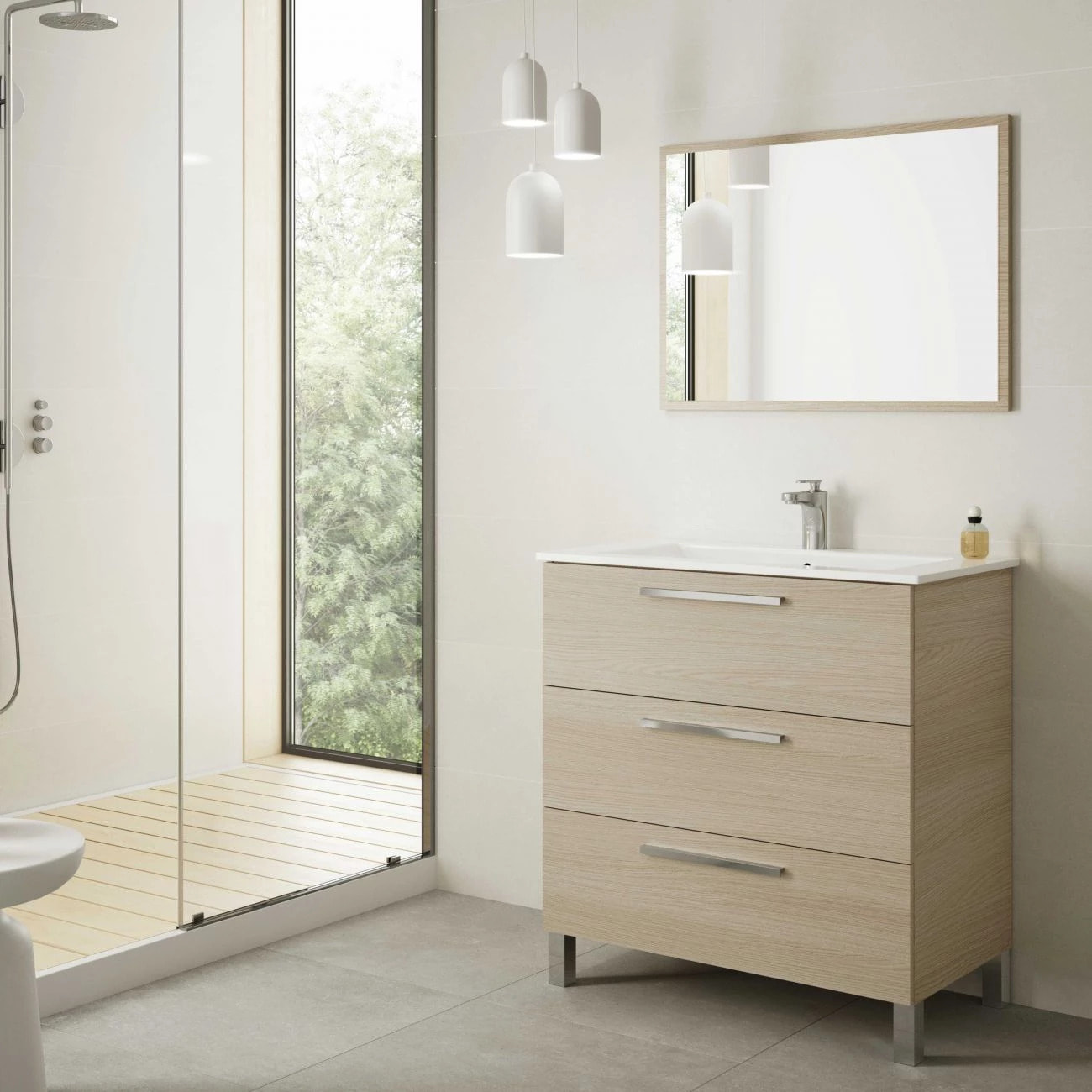 Mueble de baño Athena 80 3 cajones + espejo Roble