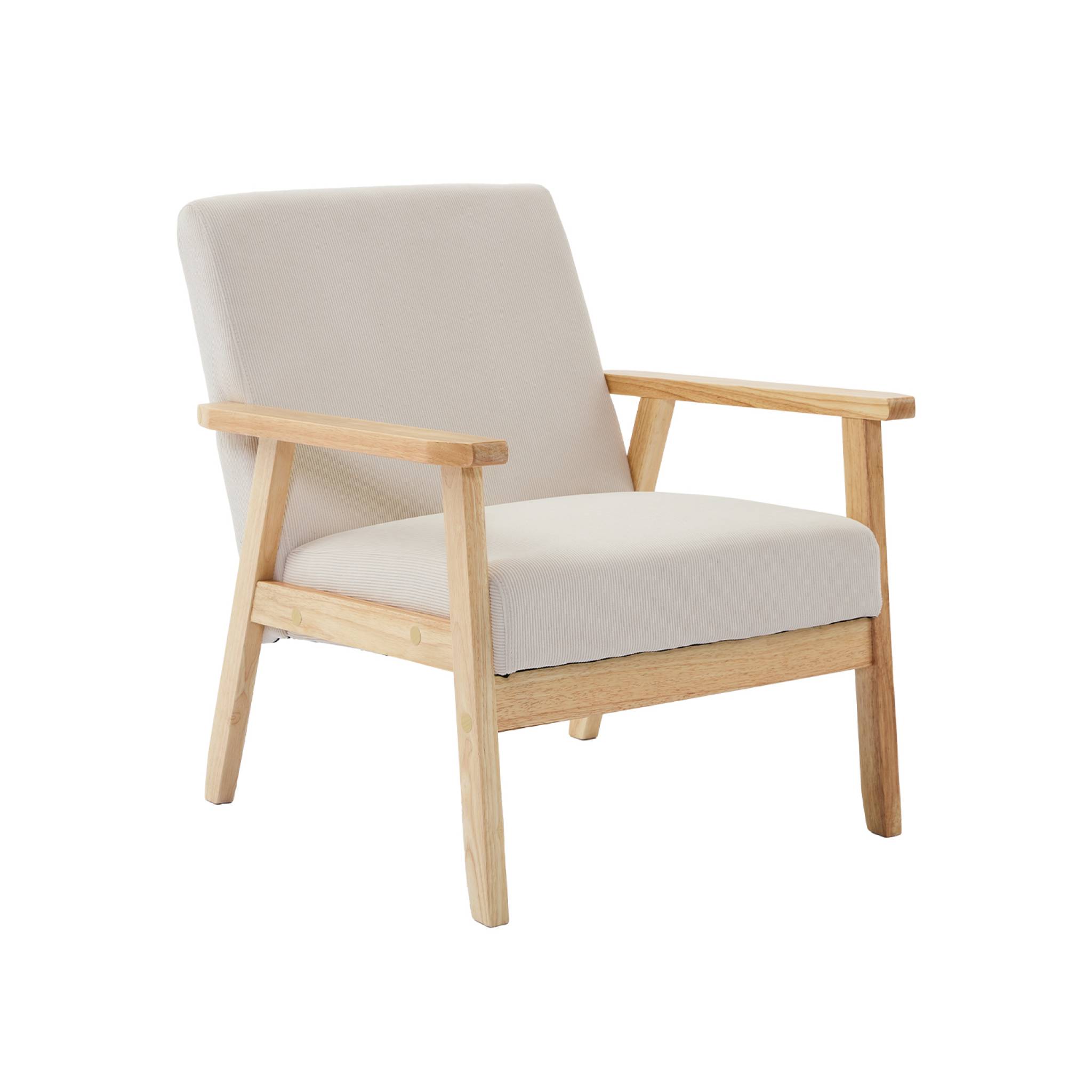 Fauteuil scandinave bois de peuplier, d'hévéa et velours côtelé ISAK