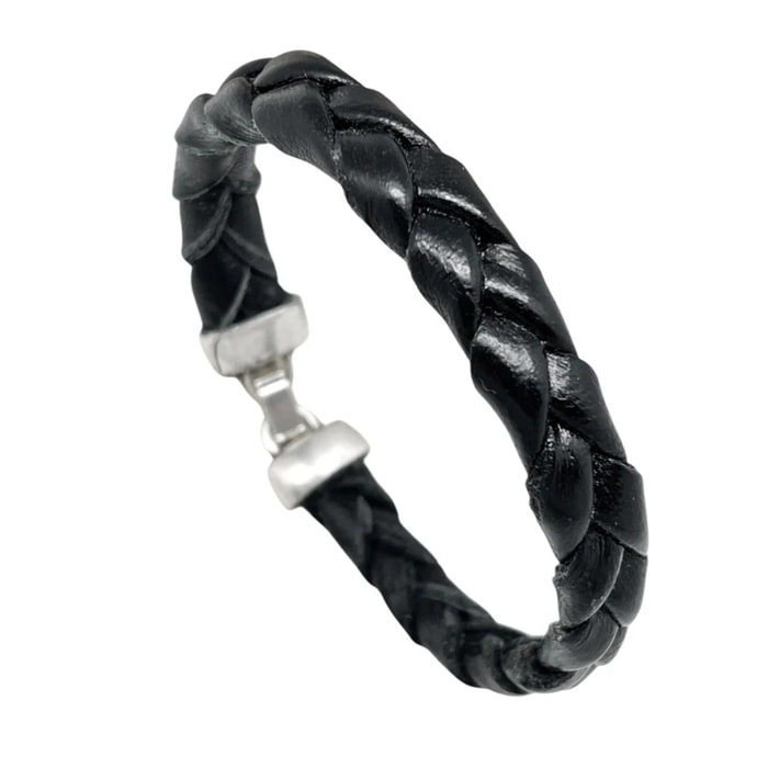 Conjunto pulsera y llavero trenzado negro en piel