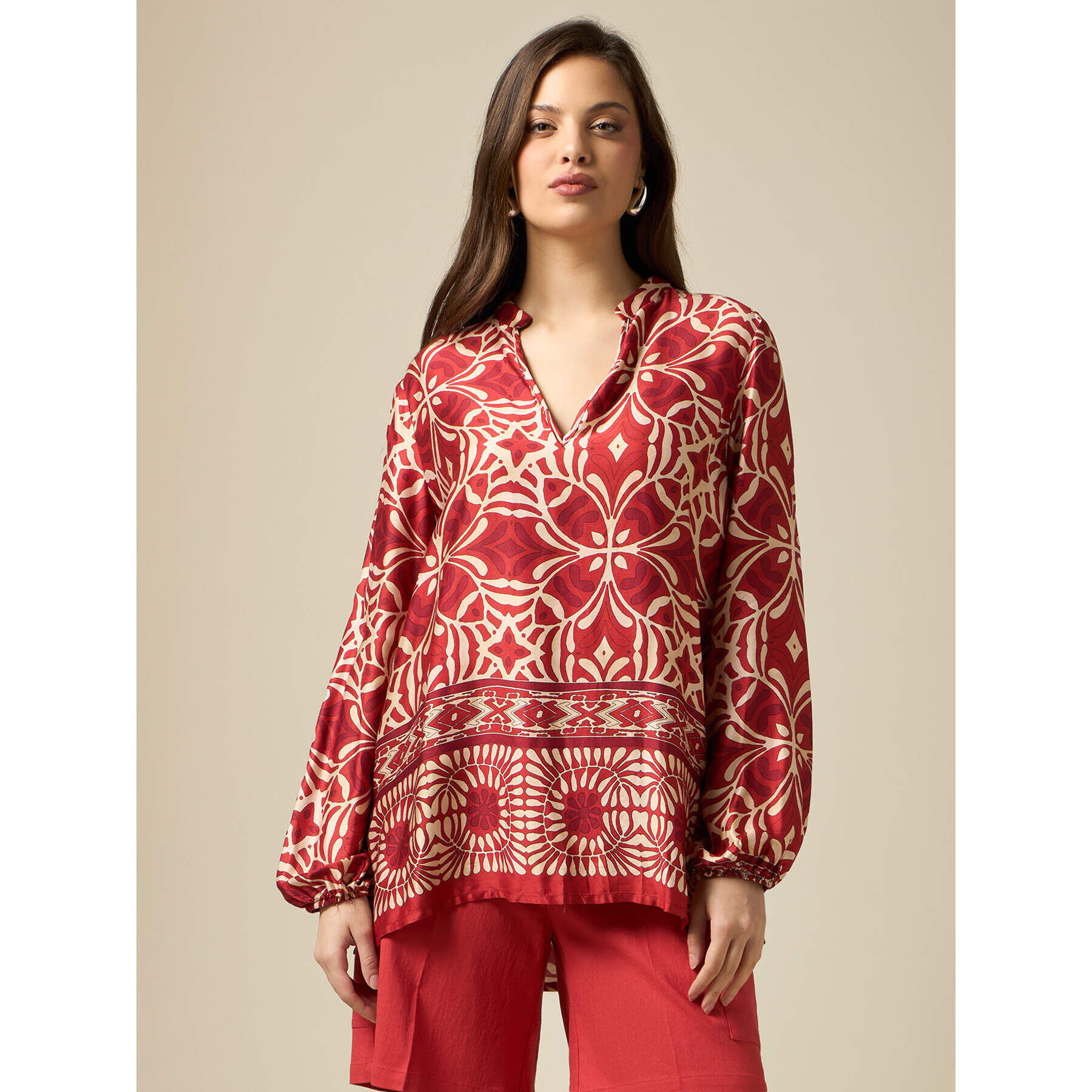 Oltre - Blusa de viscosa estampada - Rojo