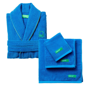 Albornoz con capucha en algodón + set de 3pc toallas de baño 'rainbow' color azul