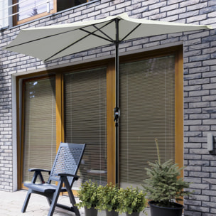 Sombrilla 269x138x236 cm Parasol de Jardín con Manivela y Forma Semicircular para Exterior Terraza Patio Piscina Crema