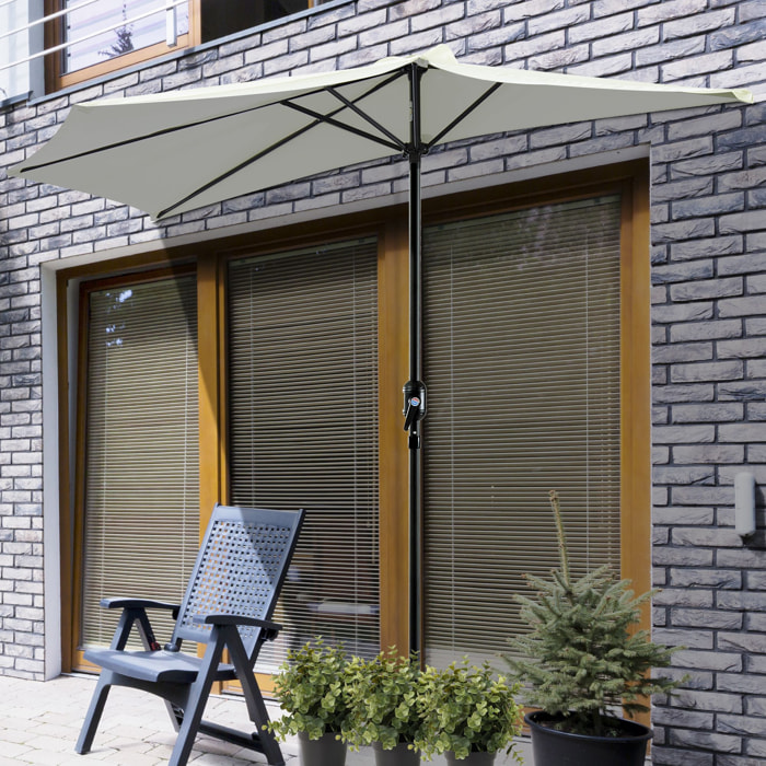 Sombrilla 269x138x236 cm Parasol de Jardín con Manivela y Forma Semicircular para Exterior Terraza Patio Piscina Crema