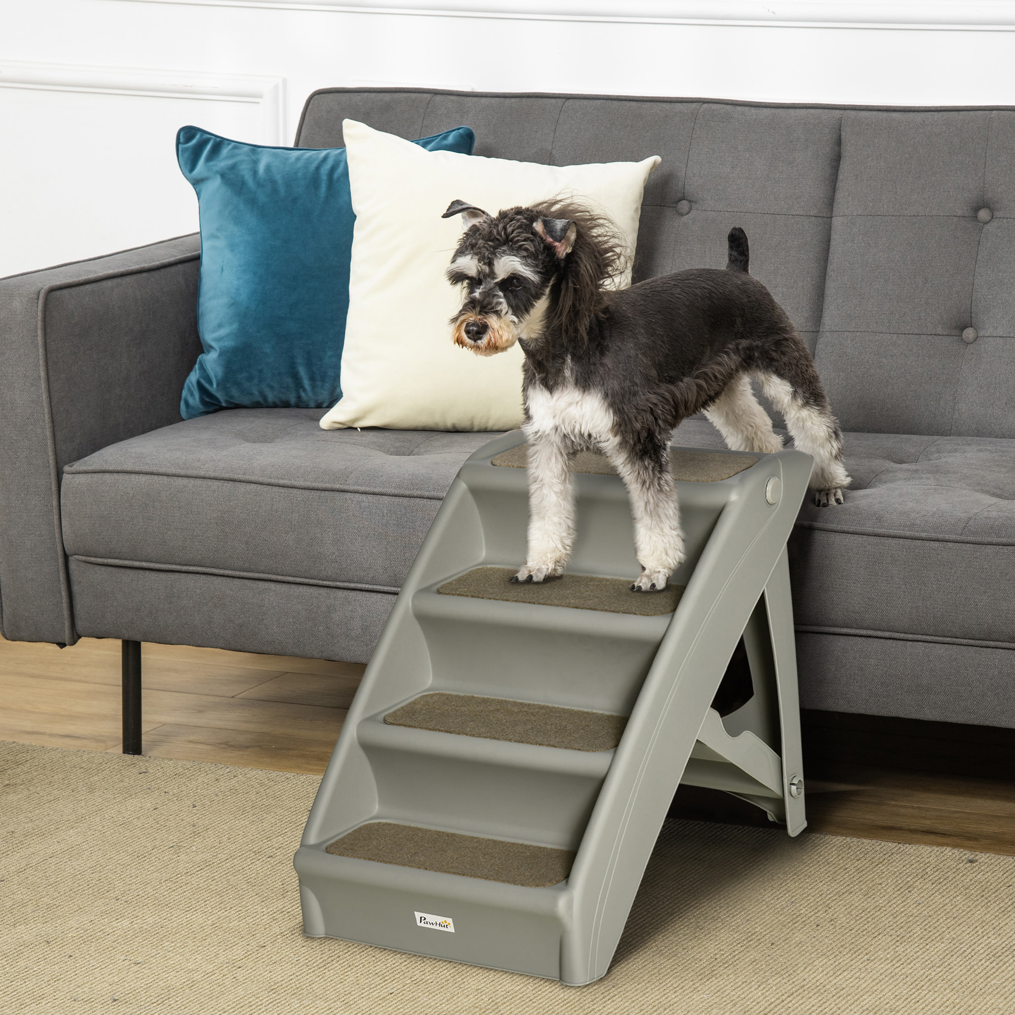 Escalier pour chien pliant 4 marches antidérapantes 10 Kg max. PP gris
