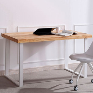 Mesa de escritorio con patas metálicas en blanco y roble salvaje 120x60 cm Natural Roble salvaje - Blanco