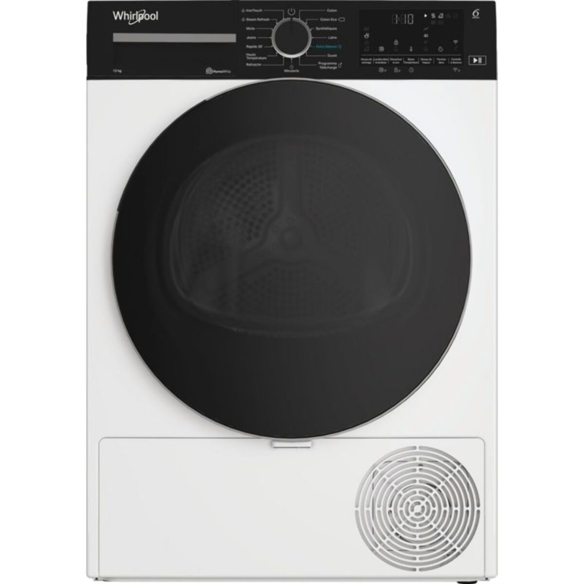 Sèche linge pompe à chaleur WHIRLPOOL CWD122MWBSFR 12kg - Capacité géante XXL & Anti-froissage
