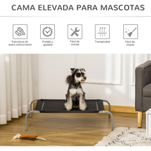 Cama Elevada para Perros Gatos Transpirable Cama Mascotas para Dormir Relajar con Marco de Acero para Interiores Exterior 90x65x20 cm Negro