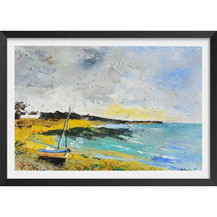 Affiche production aquarelle bretonne Affiche + cadre en bois - Noir