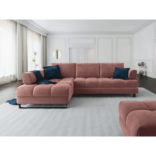 Canapé d'angle gauche convertible avec coffre de rangement "Clinton" 5 places en velours rose
