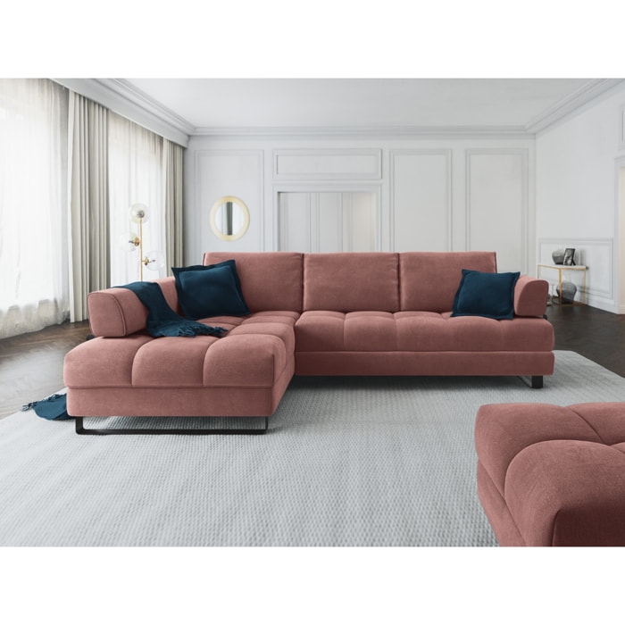 Canapé d'angle gauche convertible avec coffre de rangement "Clinton" 5 places en velours rose