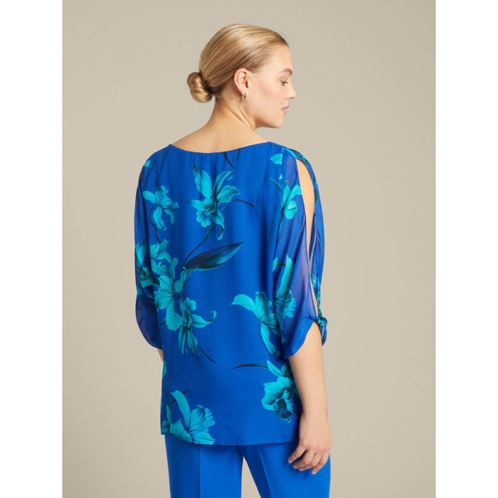 Elena Mirò - Blusa floreale con spacchi - Bluette