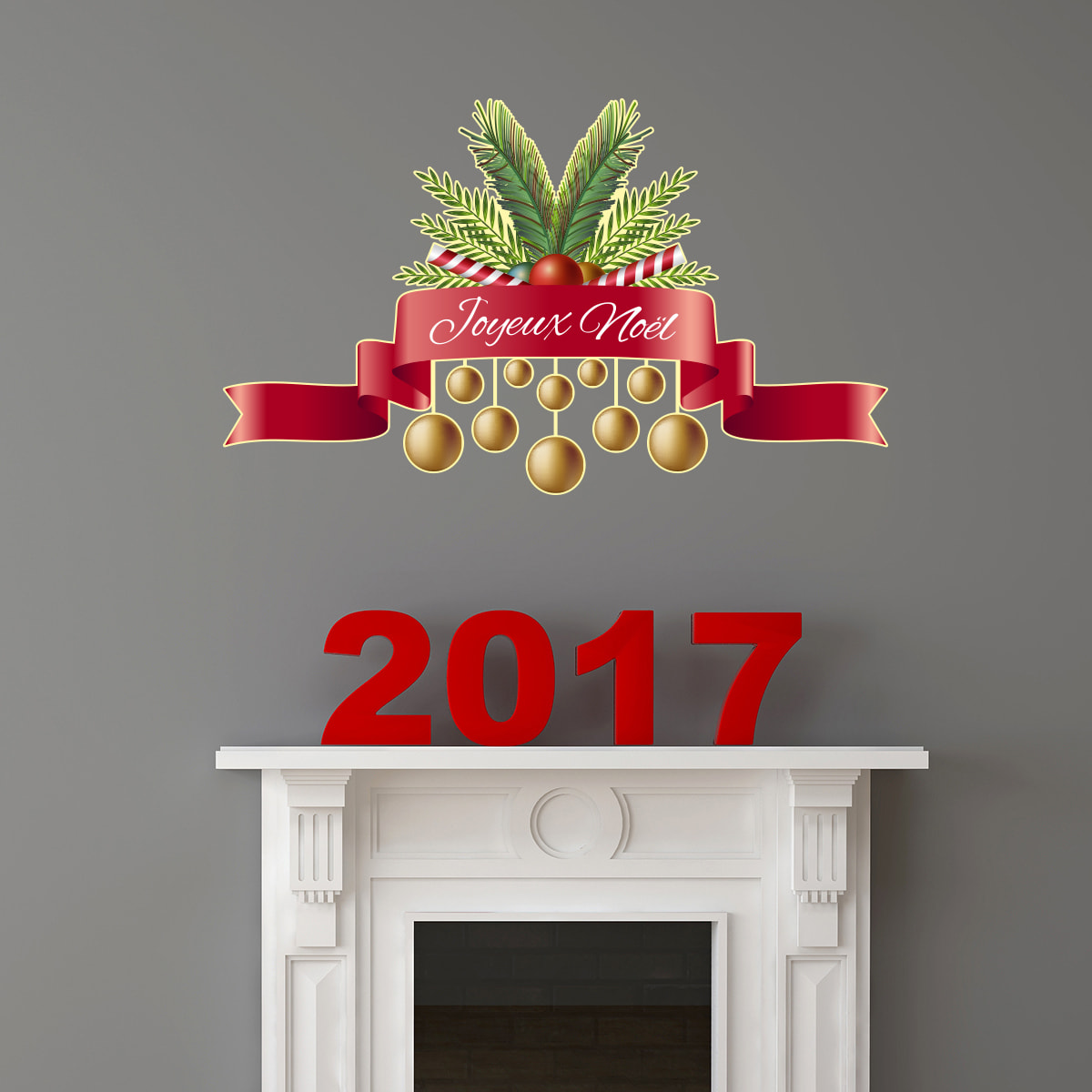 Sticker Noël ruban Joyeux Noël - Autocollants stickers adhésifs noël - décoration fêtes
