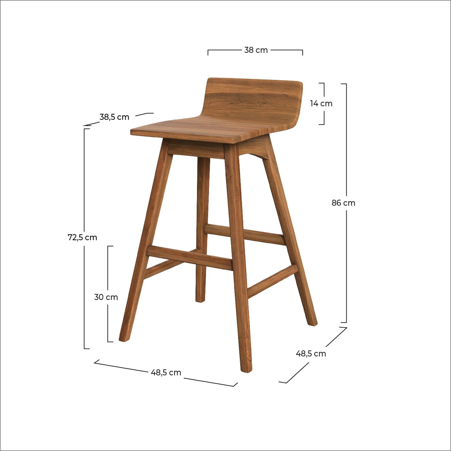 Chaise de bar en bois de teck 72,5 cm - Greta