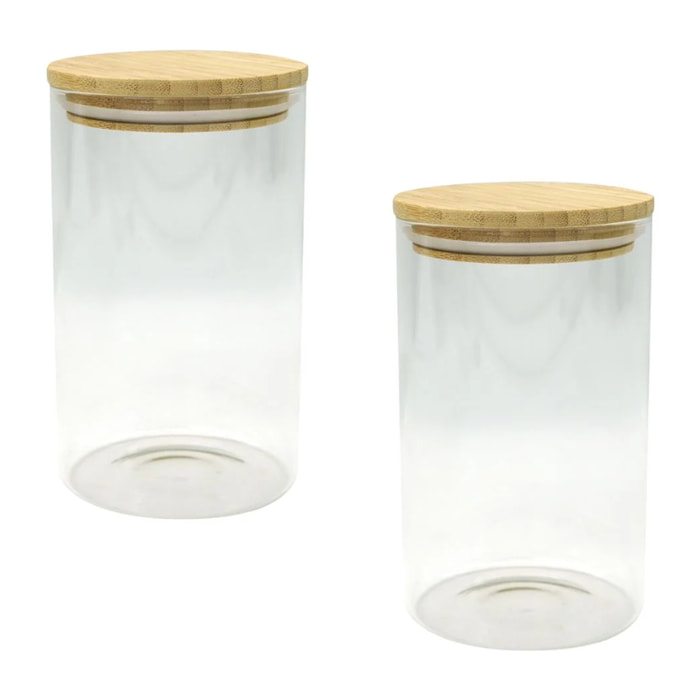 Ensemble de 2 Boîtes de conservation en verre avec couvercle en Bambou Fackelmann Eco Friendly