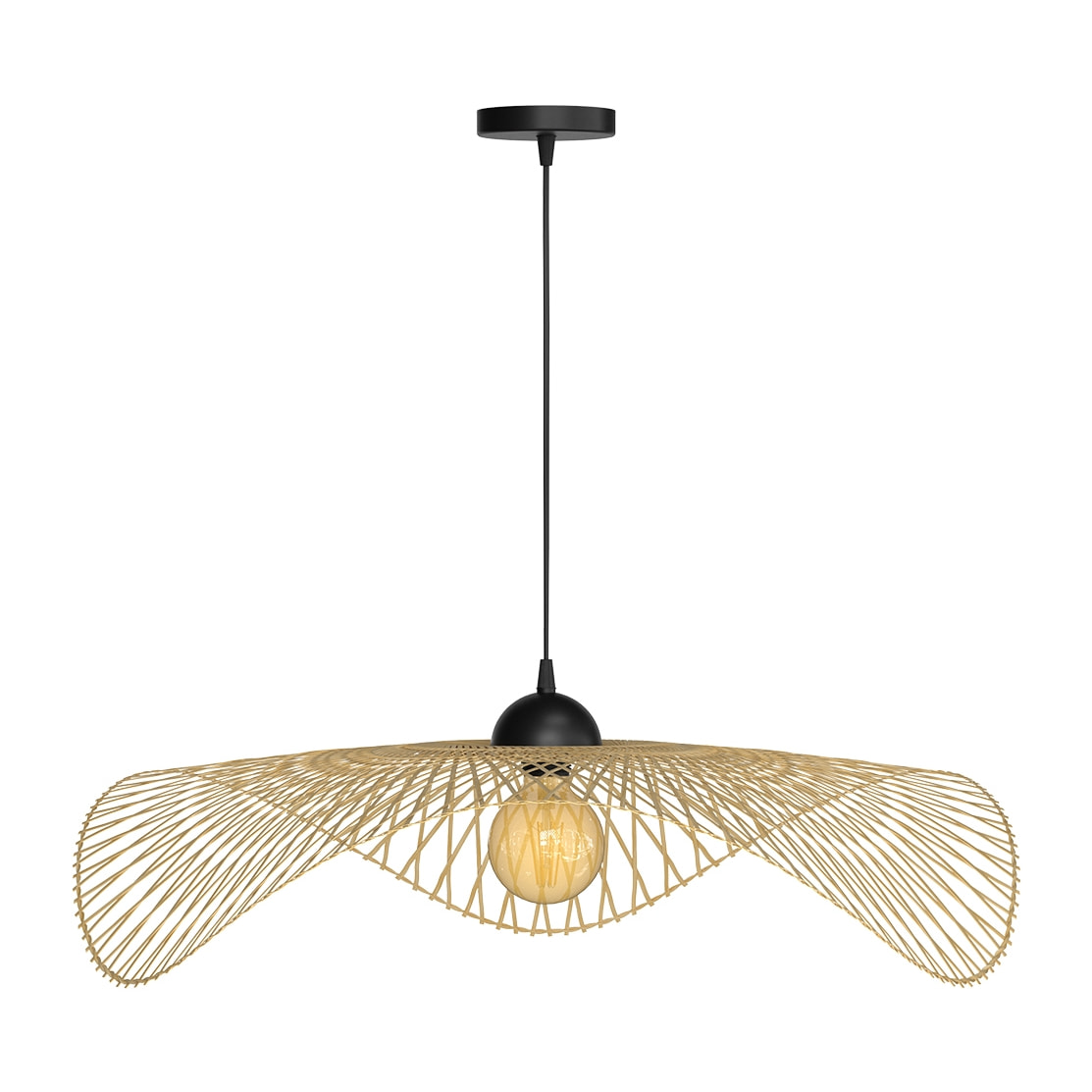 Suspension Jipi en bambou avec fil noir D75cm