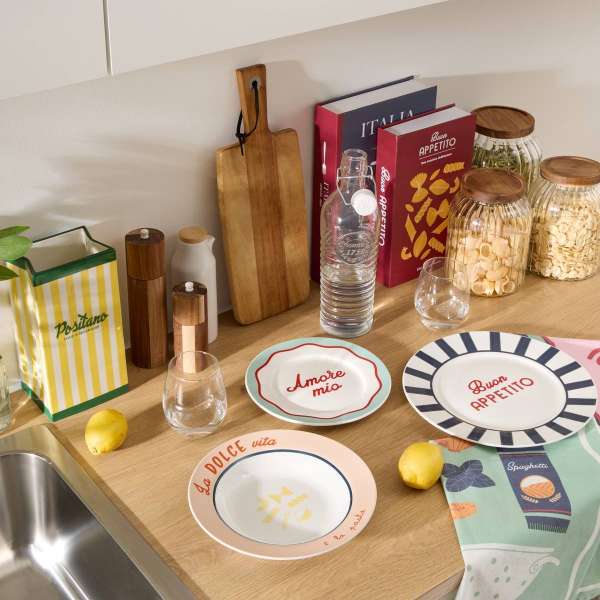 Vase Della Positano en Dolomite 12x10,3x22,4 cm Jaune et Vert