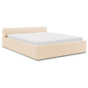 Billy - lit coffre - 180x200 cm - en tissu texturé - sommier inclus - Beige