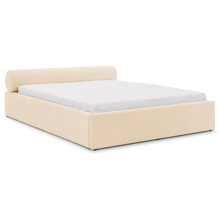 Billy - lit coffre - 180x200 cm - en tissu texturé - sommier inclus - Beige