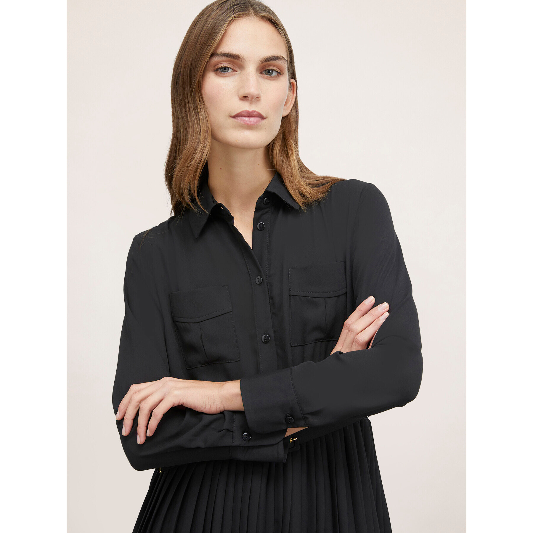 Motivi - vestido camisero de georgette - Negro