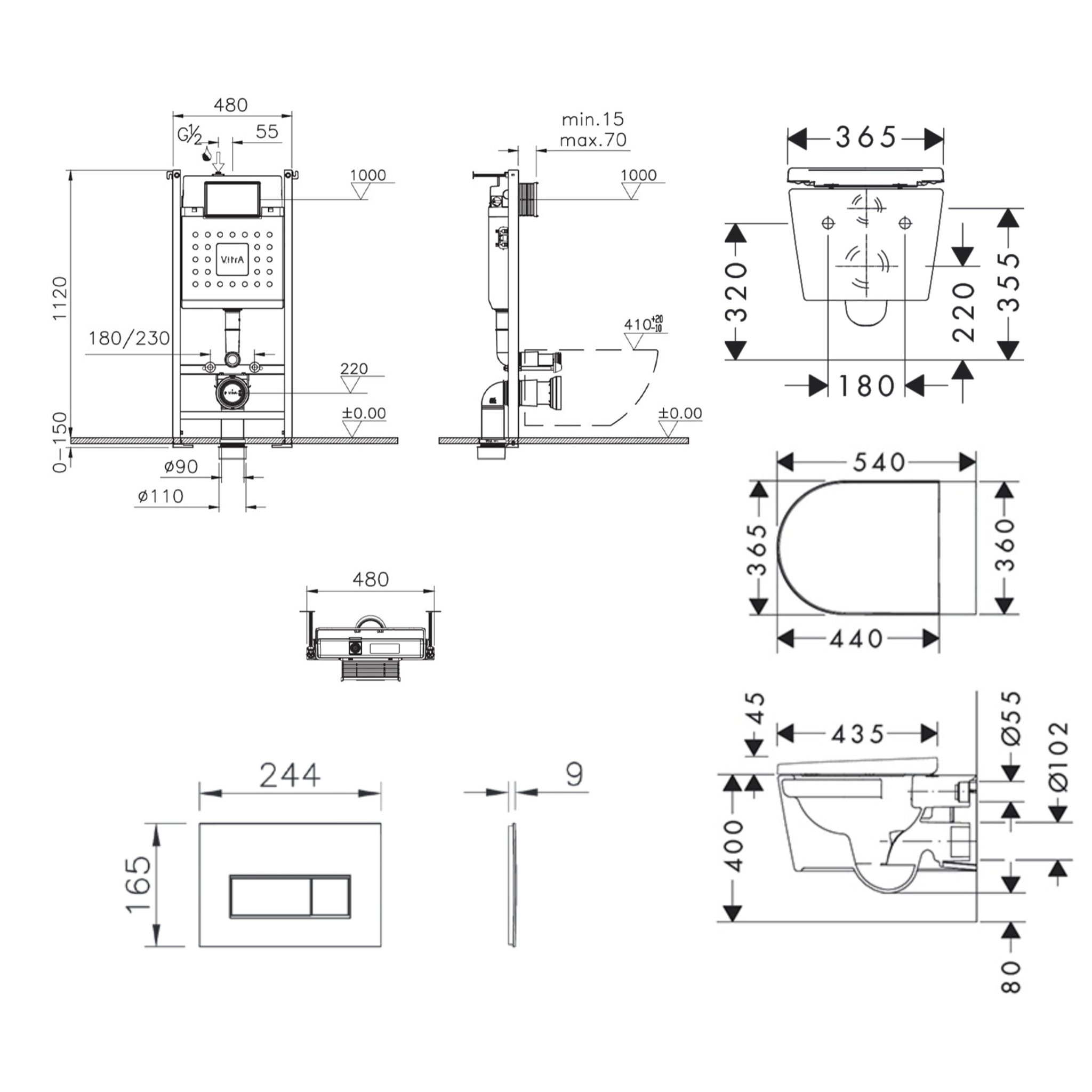 V-Fix Core Pack WC bâti-support + WC sans bride Hansgrohe EluPuraS + Abattant SoftClose + Plaque chrome (VFIXPURA8)