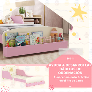 Cama infantil 70x140 cm de Madera con Almacenaje Cama para Niños de +3 Años con Protección Anticaída Cabecero en Dibujos de Estrellas Carga 40 kg para Dormitorio Rosa