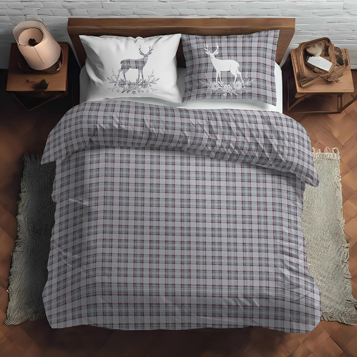 Parure copripiumino cervo tartan grigio 100% cotone