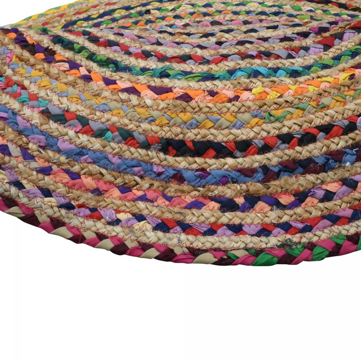 Tapis rond fait à la main en jute motif ethnique KONA
