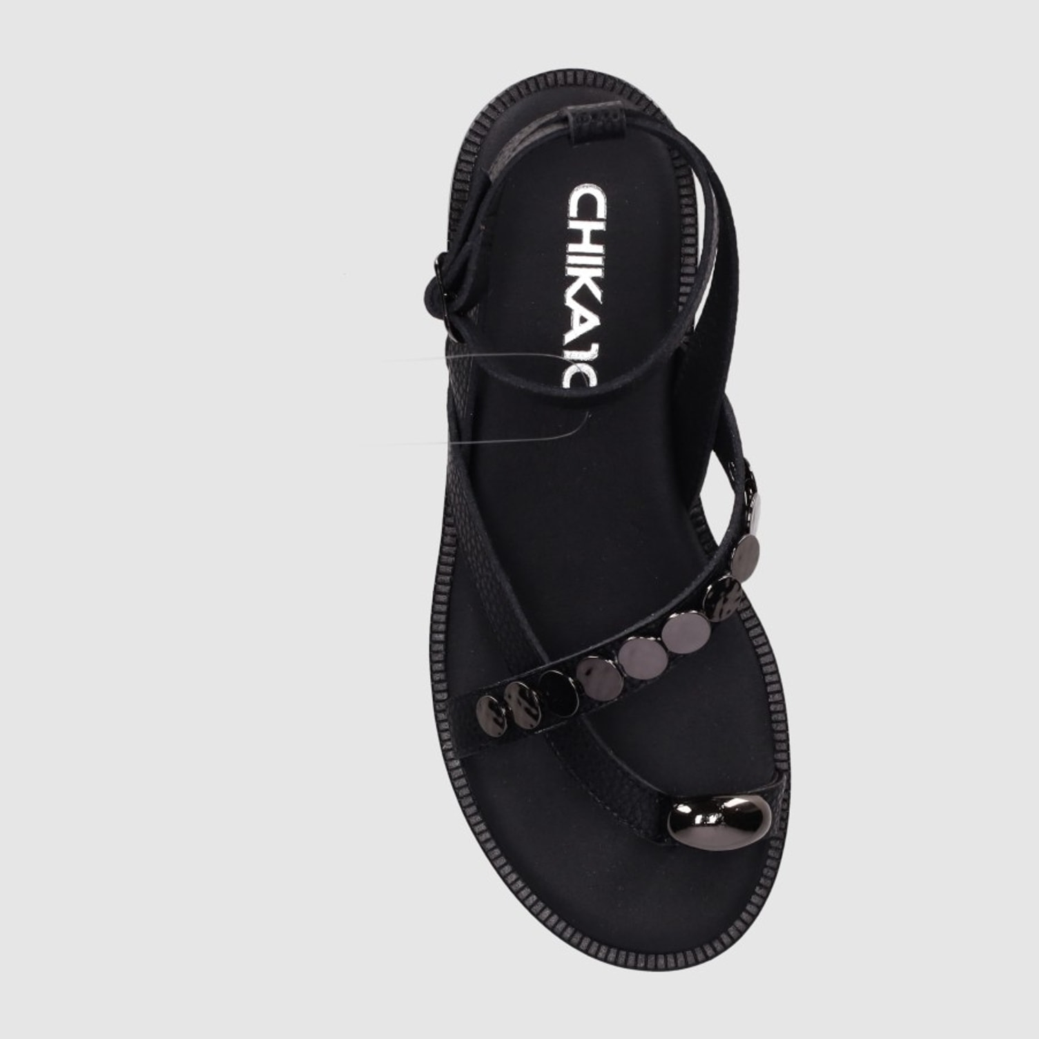 Sandalias de Piel - Negro - Tacón: 1 cm