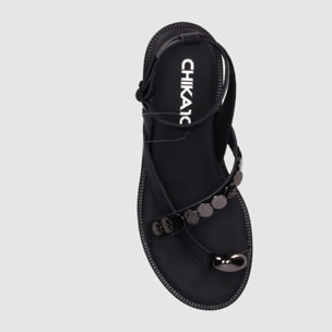 Sandalias de Piel - Negro - Tacón: 1 cm