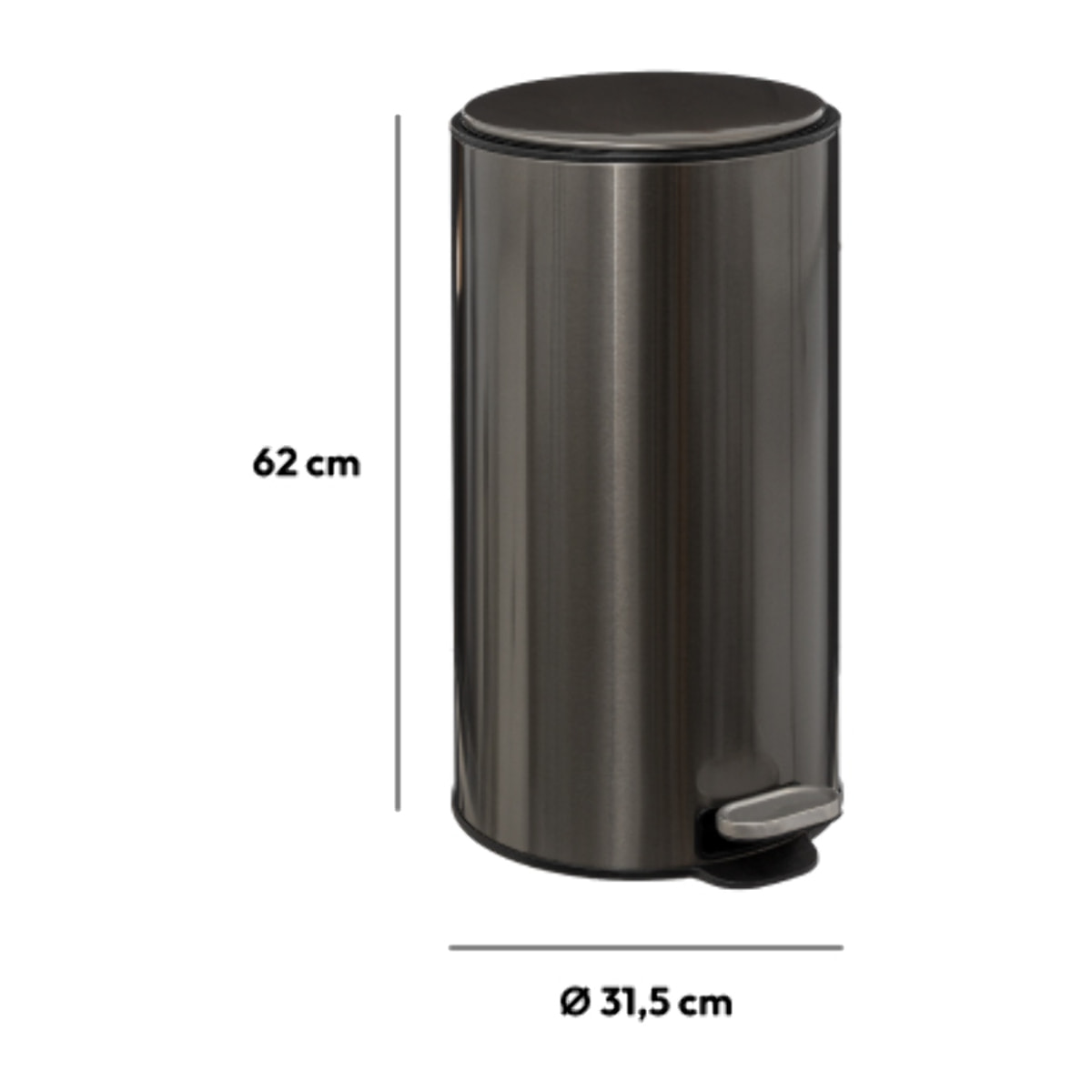 Poubelle métal 30L "Delta" inox noir