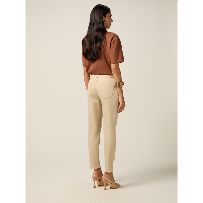 Oltre - Pantalones ajustados de mezcla de algodón - Beige