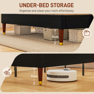 Lit double - tête de lit, pied de lit et sommier - compatible matelas 140 x 200 cm - tissu noir