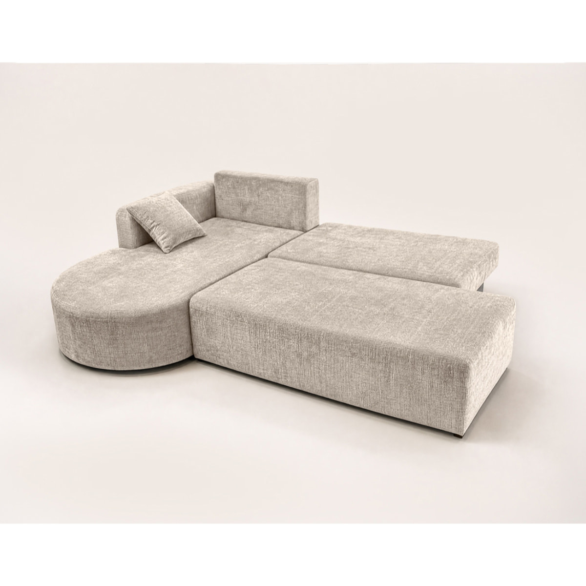 Miro - Canapé d'angle gauche 4 places convertible avec coffre en velours texturé - Beige