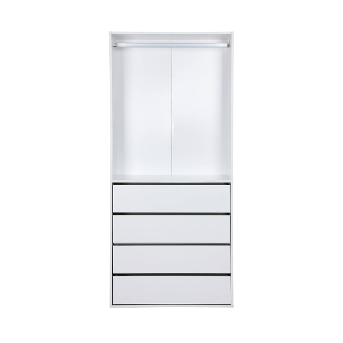Module dressing avec 4 tiroirs et 1 penderie blanc. panneaux stratifiés
