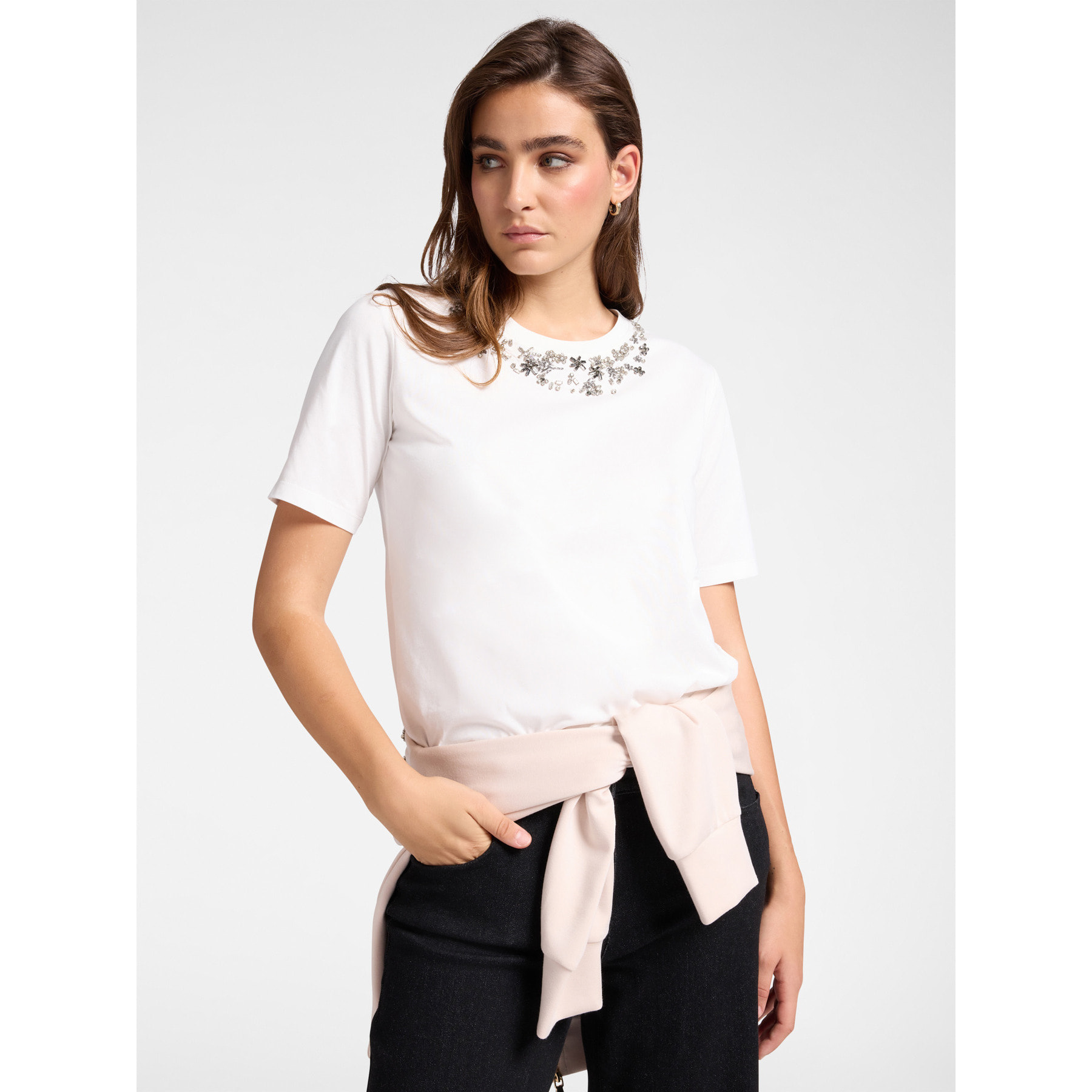 Elena Mirò - T-shirt con ricamo floreale - Bianco