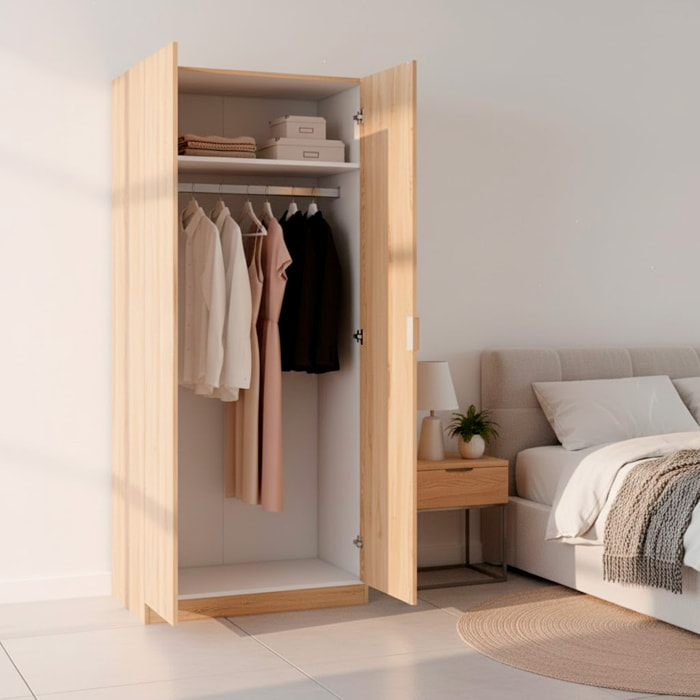 Armadio Guardaroba A 2 Ante Con Asta Appendiabiti E Ripiano Interno Mobile Armadio Salvaspazio Design Moderno Minimal 81 x 52 x 180 Cm Rovere Chiaro