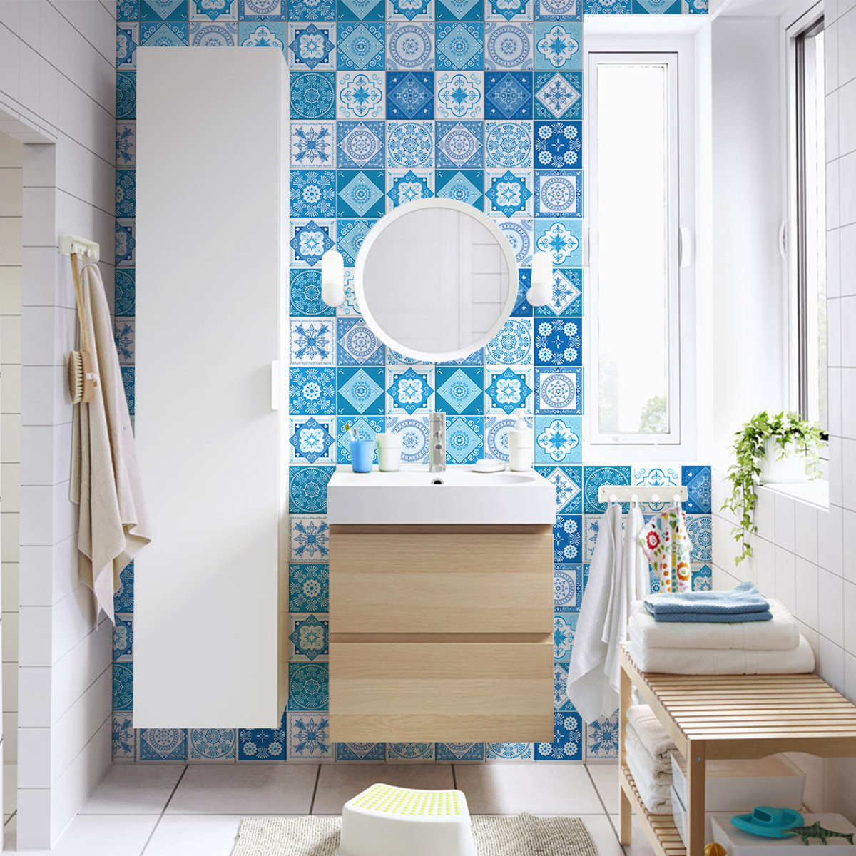 Stickers muraux - Sticker Mural Carrelage adhésif Cuisine Salle de Bain - 30 STICKERS CARRELAGES AZULEJOS ANGELA