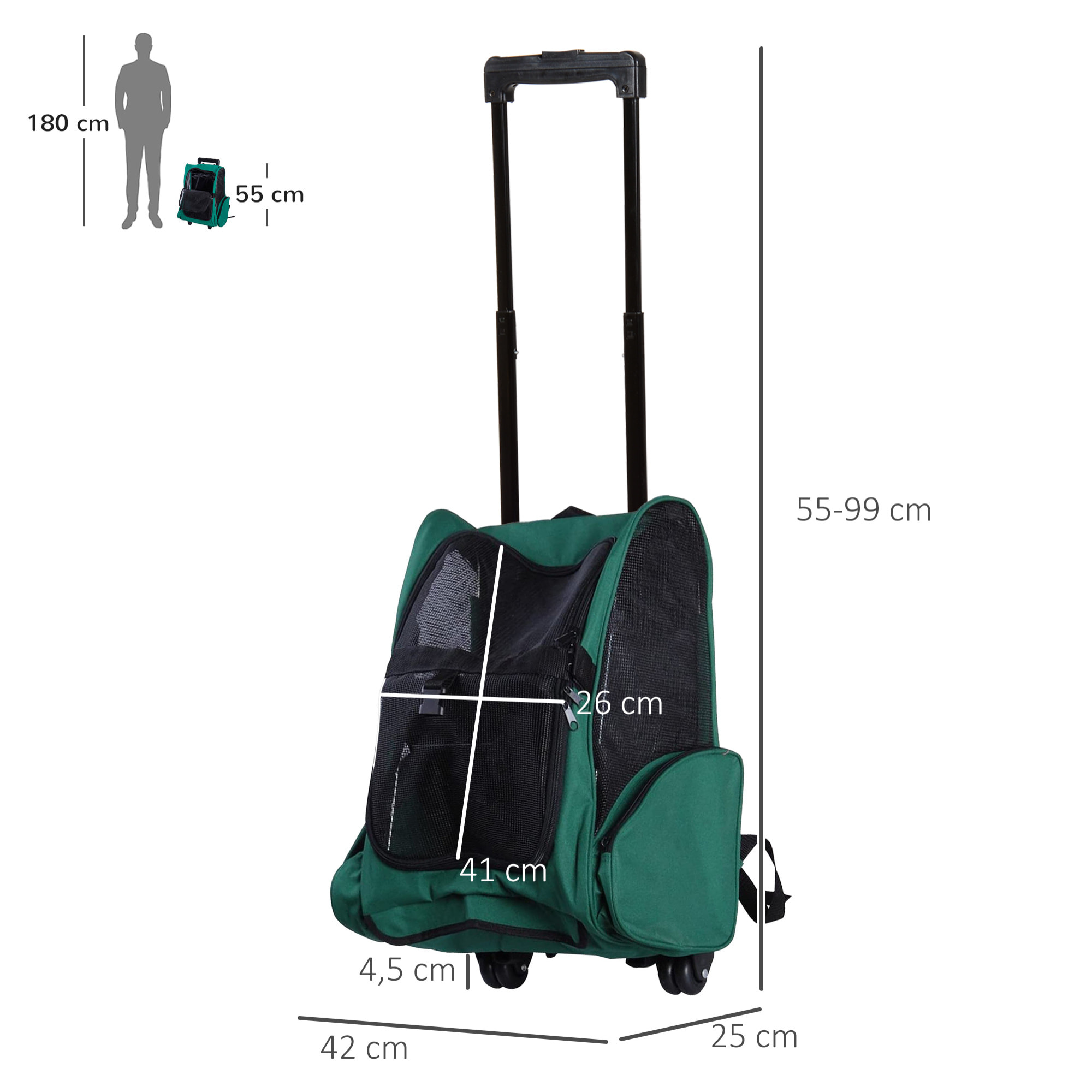 Transportin Carrito Perro de Oxford Acero 35x27x49cm Verde